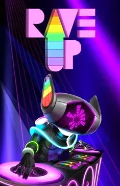 Rave Up slot with neon DJ cat on turntables