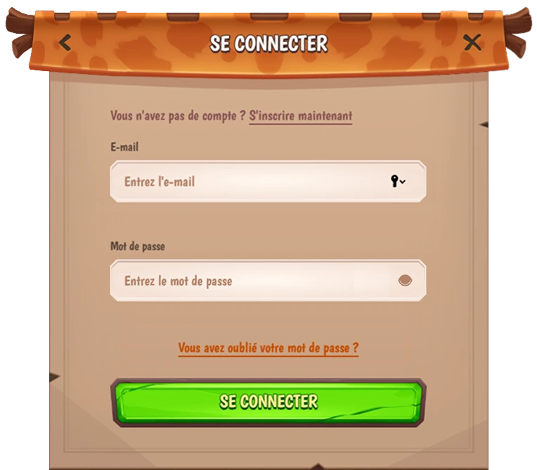 Écran de connexion Stonevegas : email, mot de passe et bouton Se connecter