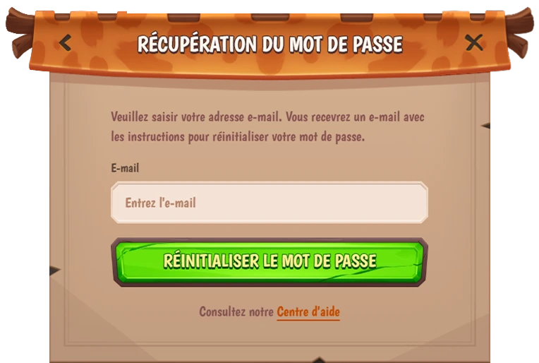 Formulaire de réinitialisation du mot de passe avec champ email
